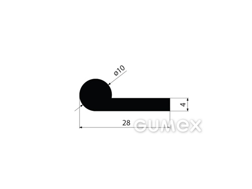 "P" Gummiprofil, 28x10/4mm, NBR, 60°ShA, -40°C/+70°C, schwarz, 